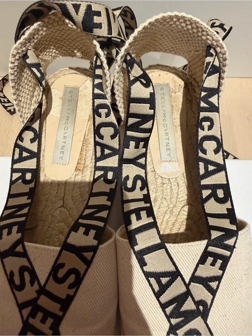 Stella McCartney Beige Canvas Espadrille Lace-Up Flats